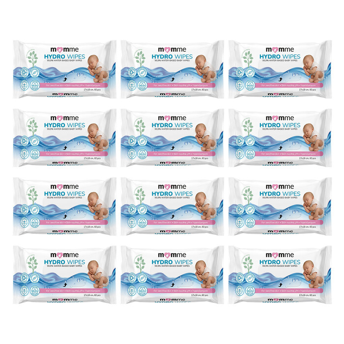 Momme HYDRO WIPES 12 szt. – Chusteczki nawilżane 99,9% wody