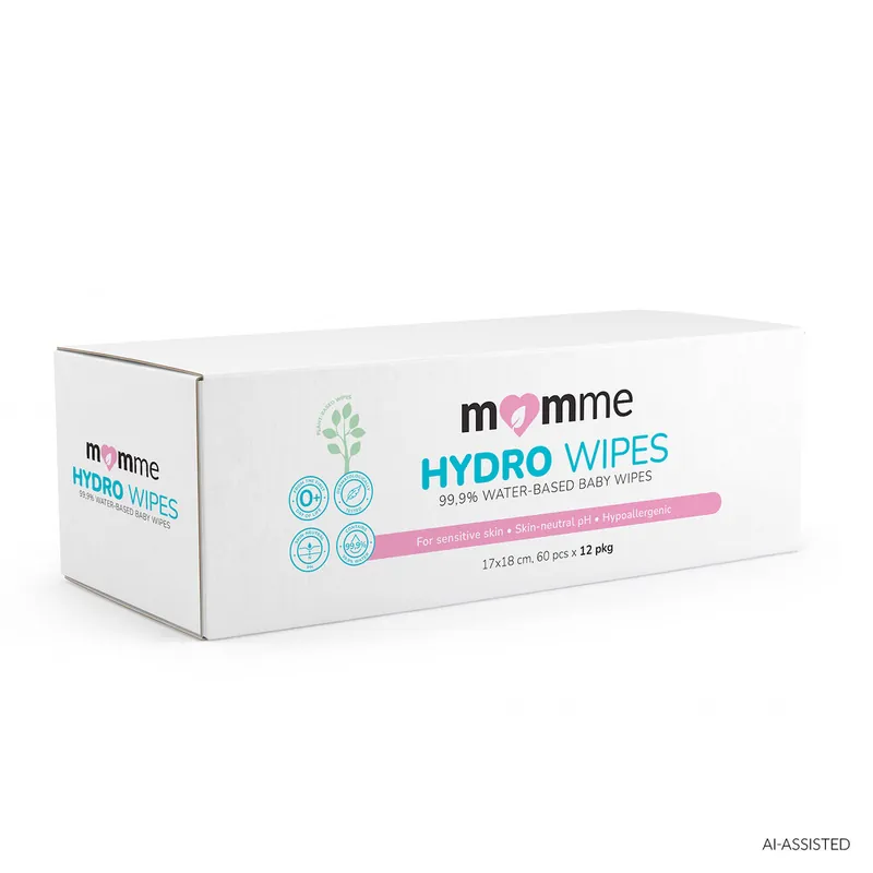 Karton z 12 opakowaniami chusteczek nawilżanych Momme HYDRO WIPES
